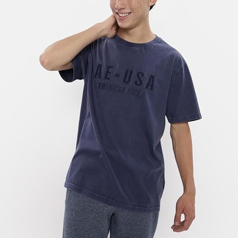 American Eagle Logo Graphic T-Shirt Super Soft Standard Fit Navy Blue Men Size M